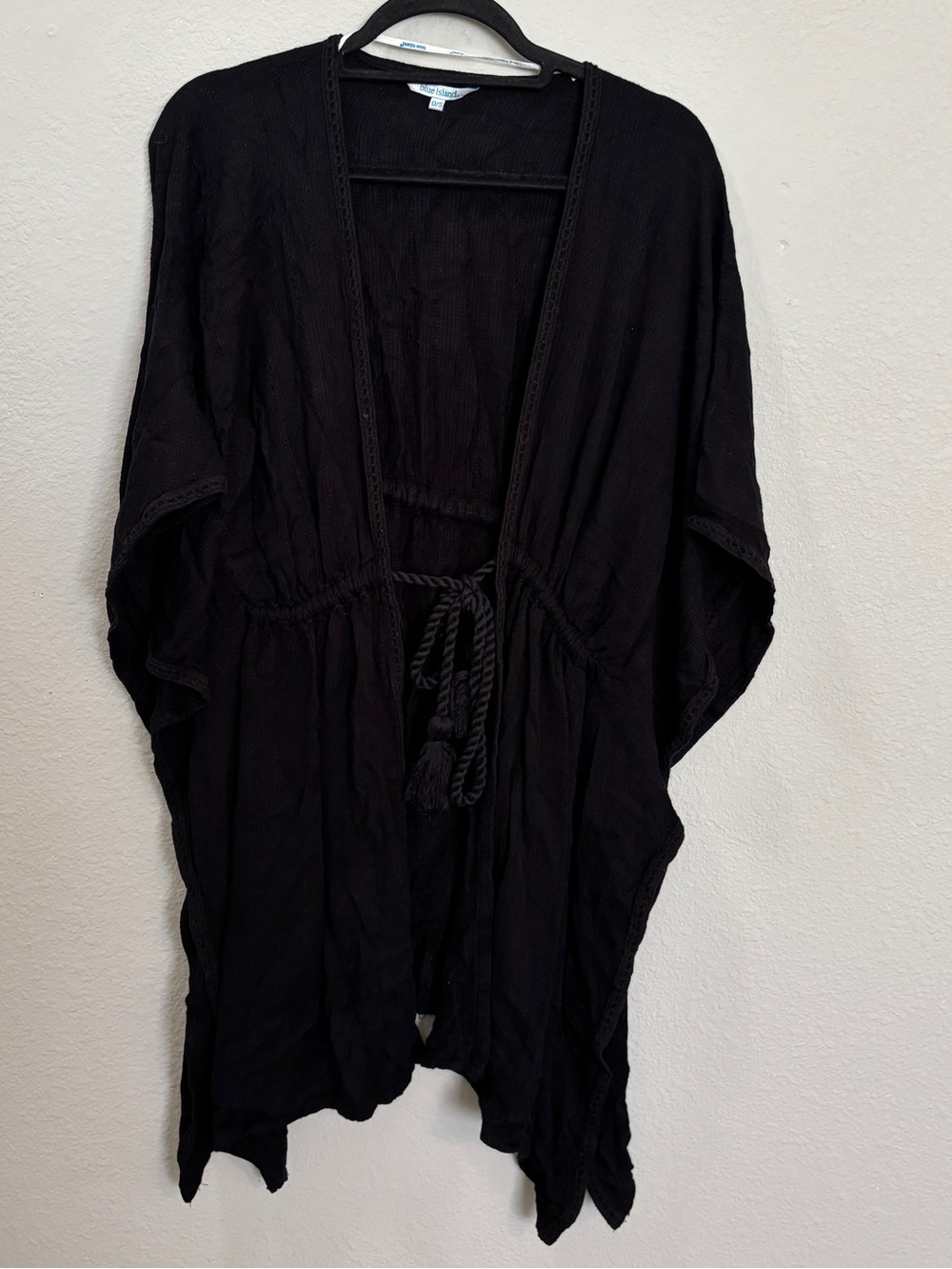 Blue Island Black Tie Front Kimono Swim Coverup